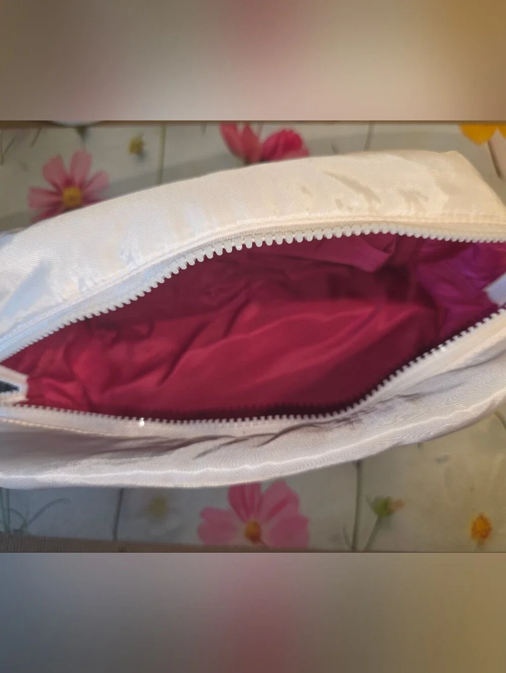 Embellished Satin Cosmetic Case in Light Silver